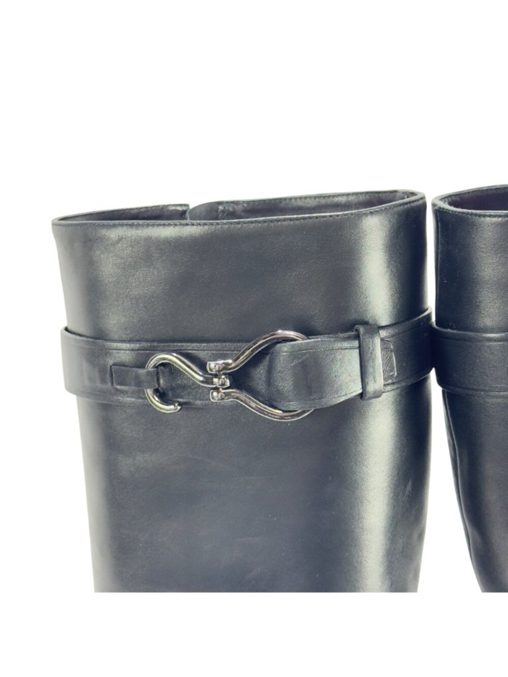 COLE HAAN Women's Black Leather Knee-High Riding Boots Buckle Detailing Size 7B - Picture 5 of 13